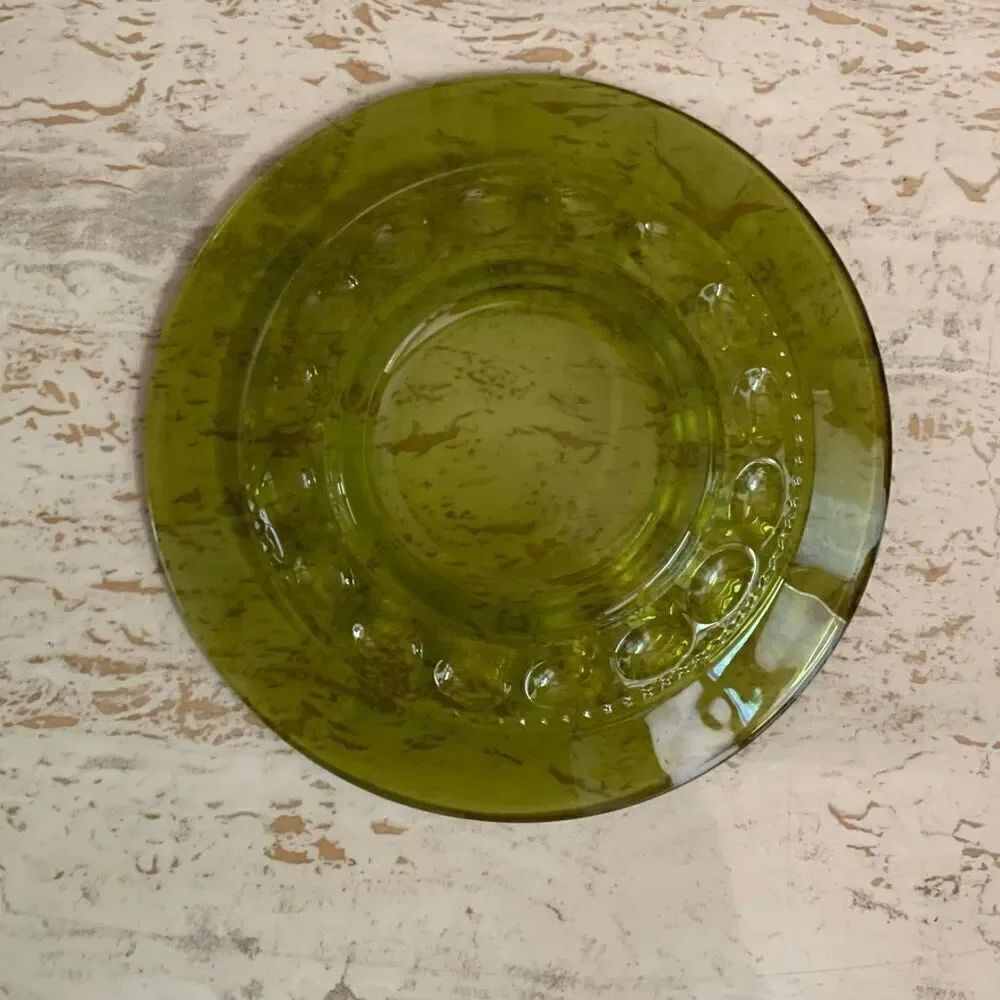 Vintage Indiana glass kings crown/thumbprint plate green mcm mud century single